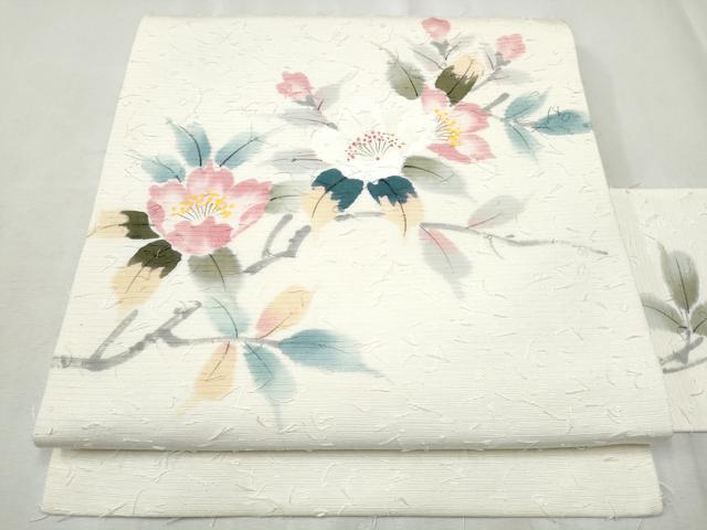 平和屋着物●九寸名古屋帯　作家物　髭紬　枝花文　正絹　逸品　CABD5720hy