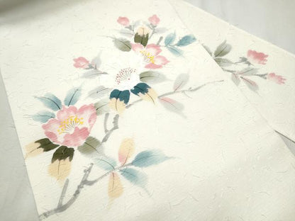 平和屋着物●九寸名古屋帯　作家物　髭紬　枝花文　正絹　逸品　CABD5720hy
