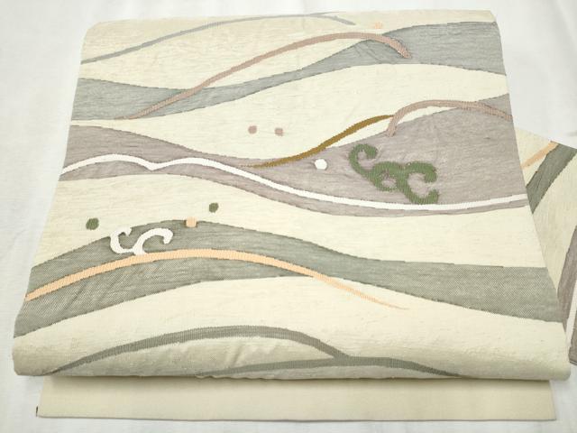 平和屋着物●九寸名古屋帯　すくい織　流水文　正絹　逸品　CABD5724hy