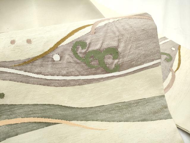 平和屋着物●九寸名古屋帯　すくい織　流水文　正絹　逸品　CABD5724hy