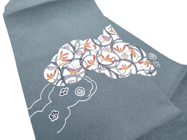 平和屋着物●九寸名古屋帯　型染め　花蝶文　鬼しぼ縮緬　正絹　逸品　CABD5725hy