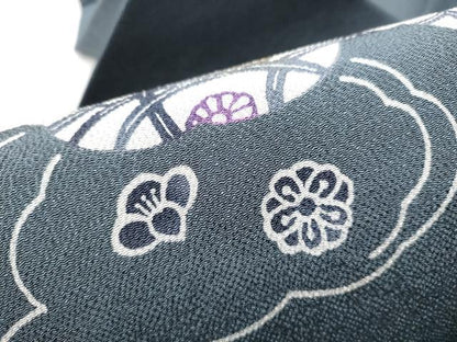 平和屋着物●九寸名古屋帯　型染め　花蝶文　鬼しぼ縮緬　正絹　逸品　CABD5725hy