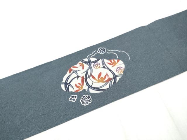 平和屋着物●九寸名古屋帯　型染め　花蝶文　鬼しぼ縮緬　正絹　逸品　CABD5725hy