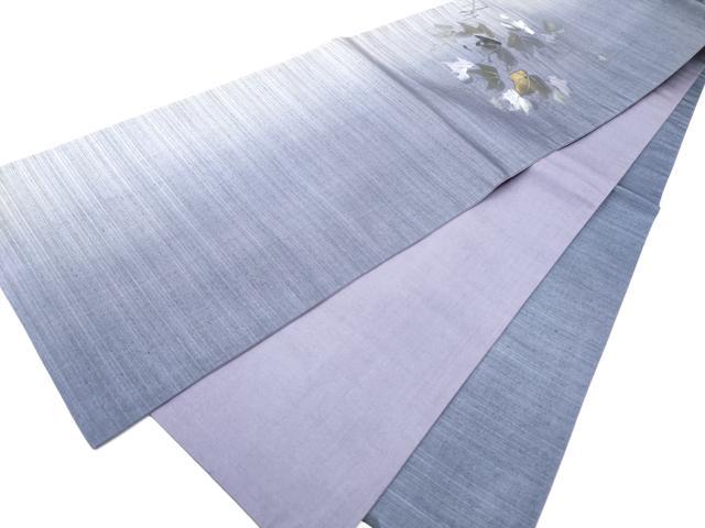 平和屋着物●太鼓柄　京袋帯　手描き　紬地　蔦の葉文　金彩　正絹　逸品　CABD5726hy