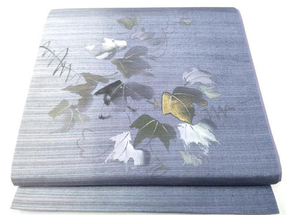 平和屋着物●太鼓柄　京袋帯　手描き　紬地　蔦の葉文　金彩　正絹　逸品　CABD5726hy
