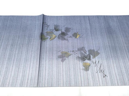 平和屋着物●太鼓柄　京袋帯　手描き　紬地　蔦の葉文　金彩　正絹　逸品　CABD5726hy