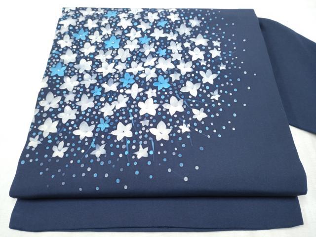 平和屋着物●塩瀬　九寸名古屋帯　舞花文　銀彩　正絹　逸品　CABD5727hy
