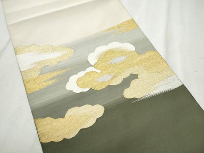 平和屋着物●爪掻き本綴れ　八寸名古屋帯　雲重ね文　金銀糸　正絹　逸品　CABD5730hy