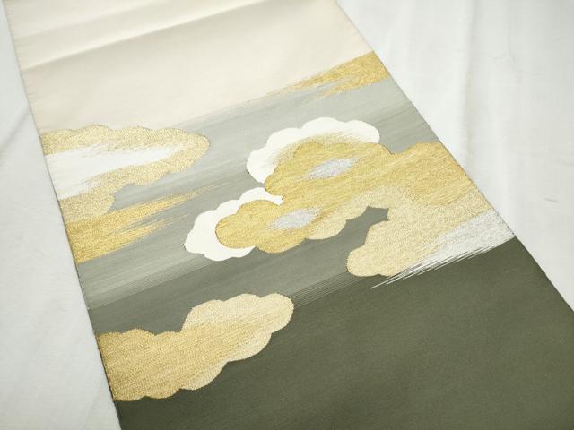 平和屋着物●爪掻き本綴れ　八寸名古屋帯　雲重ね文　金銀糸　正絹　逸品　CABD5730hy
