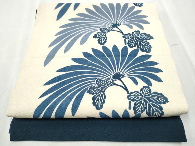 平和屋着物●九寸開き名古屋帯　藍　型染め　裏菊　鬼しぼ縮緬　正絹　逸品　CABD5735hy