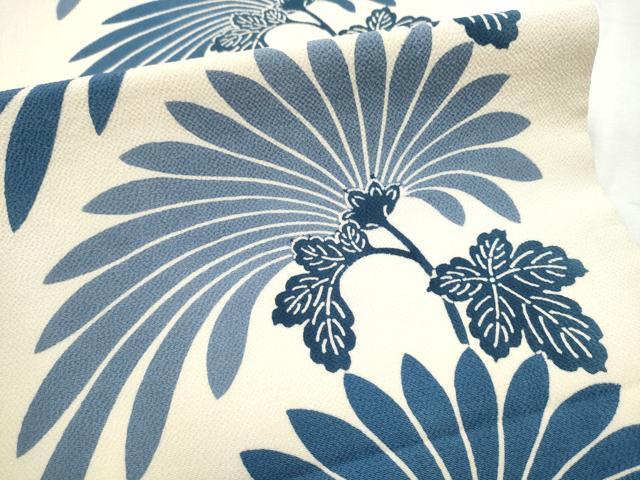 平和屋着物●九寸開き名古屋帯　藍　型染め　裏菊　鬼しぼ縮緬　正絹　逸品　CABD5735hy
