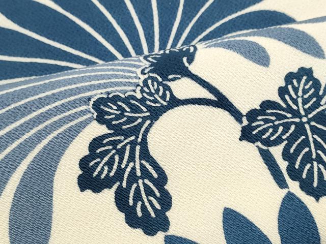 平和屋着物●九寸開き名古屋帯　藍　型染め　裏菊　鬼しぼ縮緬　正絹　逸品　CABD5735hy