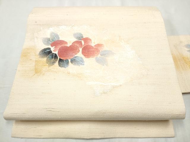 平和屋着物●九寸名古屋帯　紬地　和紙　地紙花文　金銀彩　正絹　逸品　CABD5736hy
