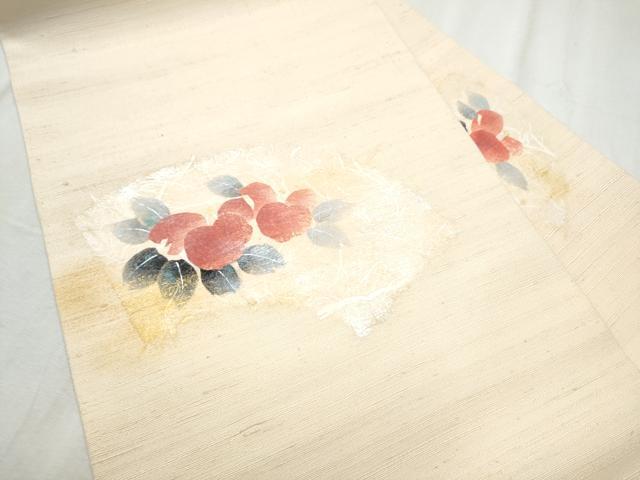 平和屋着物●九寸名古屋帯　紬地　和紙　地紙花文　金銀彩　正絹　逸品　CABD5736hy
