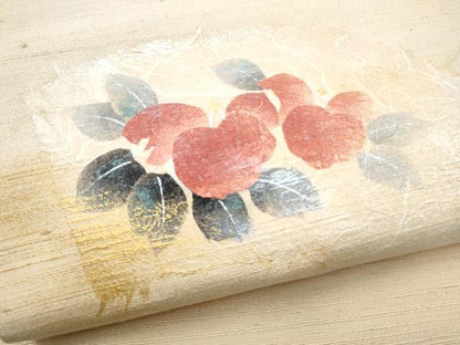 平和屋着物●九寸名古屋帯　紬地　和紙　地紙花文　金銀彩　正絹　逸品　CABD5736hy