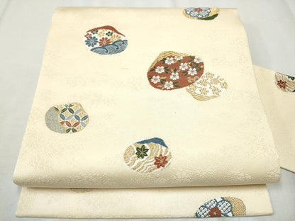 平和屋着物●九寸名古屋帯　唐織　貝合わせ花文　金彩　正絹　逸品　CABD5737hy