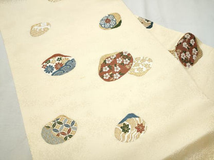 平和屋着物●九寸名古屋帯　唐織　貝合わせ花文　金彩　正絹　逸品　CABD5737hy