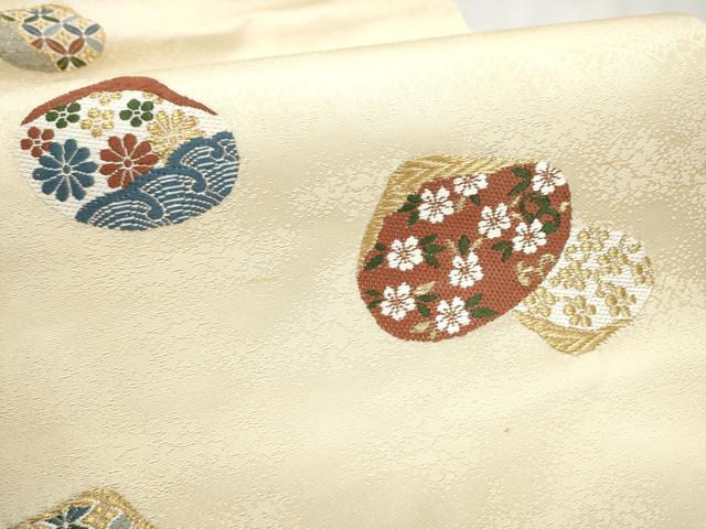 平和屋着物●九寸名古屋帯　唐織　貝合わせ花文　金彩　正絹　逸品　CABD5737hy