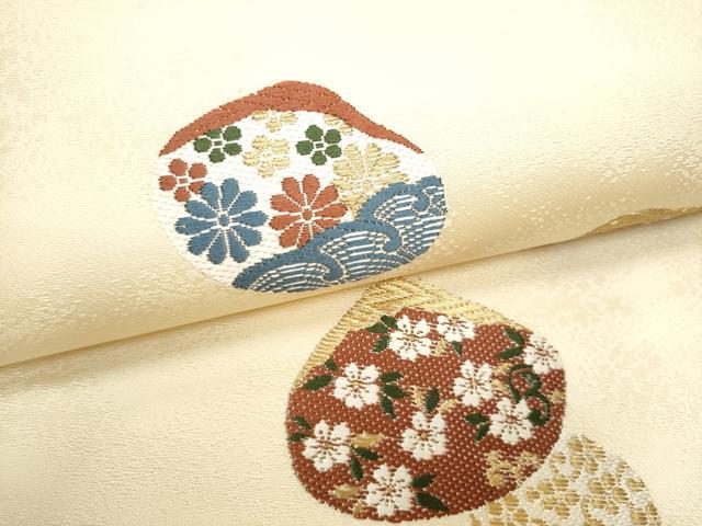 平和屋着物●九寸名古屋帯　唐織　貝合わせ花文　金彩　正絹　逸品　CABD5737hy