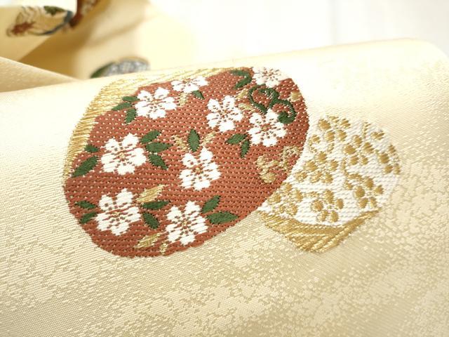 平和屋着物●九寸名古屋帯　唐織　貝合わせ花文　金彩　正絹　逸品　CABD5737hy