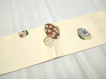 平和屋着物●九寸名古屋帯　唐織　貝合わせ花文　金彩　正絹　逸品　CABD5737hy