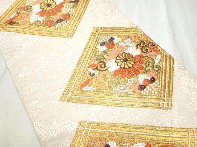 平和屋着物●西陣　河合美術織物謹製　六通柄袋帯　唐織　花鳥菱文　金糸　正絹　逸品　CABD5742hy