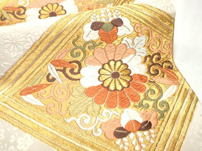 平和屋着物●西陣　河合美術織物謹製　六通柄袋帯　唐織　花鳥菱文　金糸　正絹　逸品　CABD5742hy