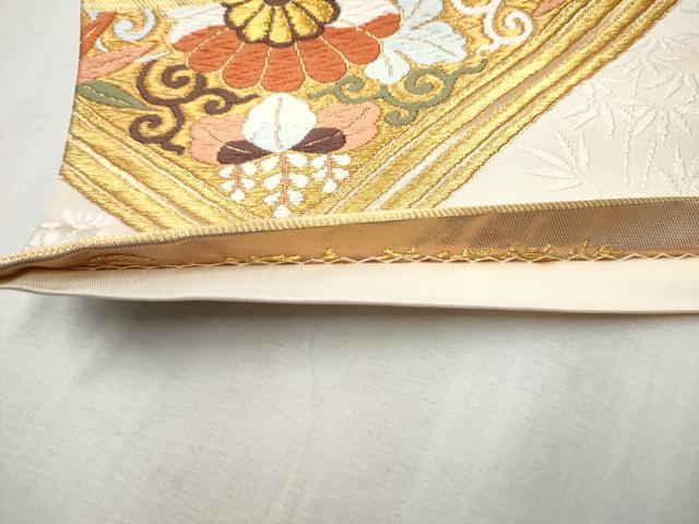 平和屋着物●西陣　河合美術織物謹製　六通柄袋帯　唐織　花鳥菱文　金糸　正絹　逸品　CABD5742hy