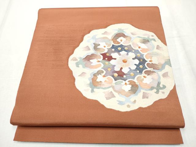 平和屋着物●太鼓柄袋帯　すくい織　花唐草文　金糸　正絹　逸品　CABD5746hy
