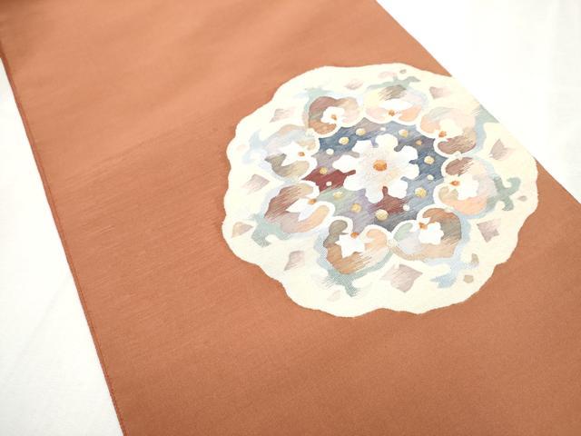平和屋着物●太鼓柄袋帯　すくい織　花唐草文　金糸　正絹　逸品　CABD5746hy