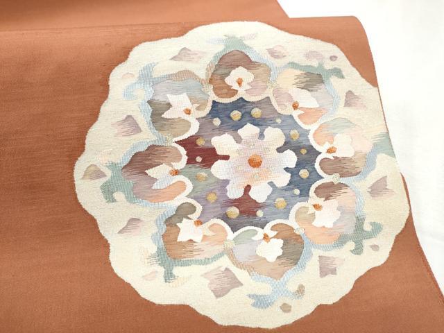平和屋着物●太鼓柄袋帯　すくい織　花唐草文　金糸　正絹　逸品　CABD5746hy