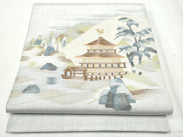 平和屋着物●太鼓柄袋帯　すくい織　風景文　金銀糸　正絹　逸品　CABD5748hy