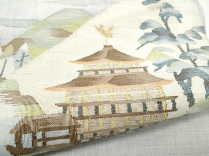 平和屋着物●太鼓柄袋帯　すくい織　風景文　金銀糸　正絹　逸品　CABD5748hy