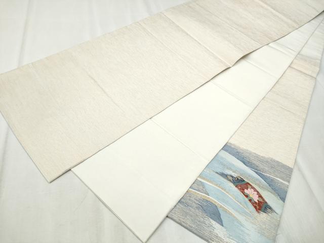 平和屋着物●太鼓柄袋帯　すくい織　霞草花文　金銀糸　正絹　逸品　CABD5749hy