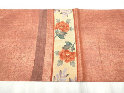 平和屋着物▽太鼓柄袋帯 スリーシーズン 春夏秋 すくい織 草花文 金糸 正絹 逸品 CABD5750hy