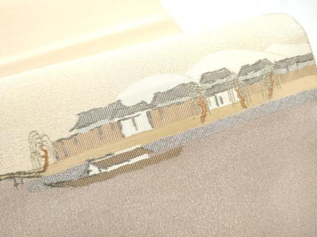 平和屋着物●太鼓柄袋帯　綴れ　高瀬川　金通し地　正絹　逸品　CABD5751hy