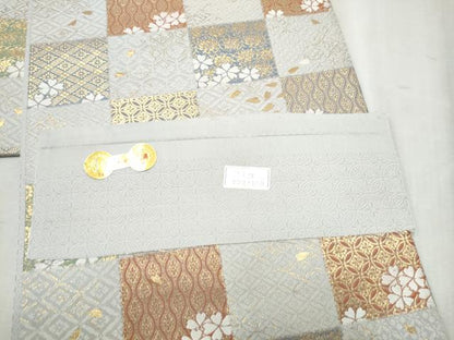 平和屋着物●西陣織　天平初年創始の京の老舗　洛陽織物　六通柄袋帯　唐織　市松取花文　金糸　証紙付き　正絹　逸品　CABD5756hy