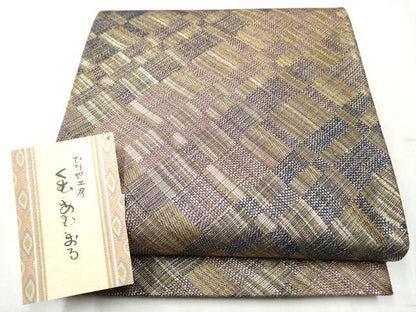 平和屋着物●ひなや工房　くむ・あむ・おる　伊豆蔵明彦　組織　全通柄袋帯　紗線文　金糸　正絹　逸品　CABD5760hy