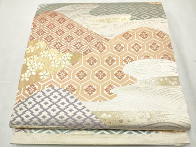 平和屋着物●西陣　川島織物　六通柄　本袋帯　吉祥花文　金糸　正絹　逸品　CABD5761hy
