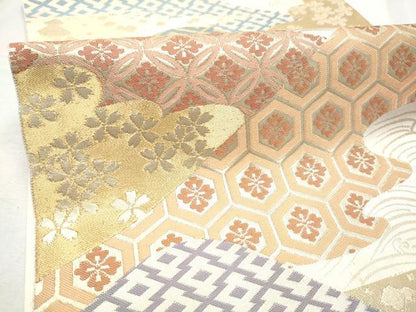 平和屋着物●西陣　川島織物　六通柄　本袋帯　吉祥花文　金糸　正絹　逸品　CABD5761hy