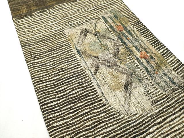 平和屋着物▽西陣　老舗　渡文謹製　六通柄袋帯　スリーシーズン　春夏秋　さざ波　草花文　金糸　正絹　逸品　CABD5766hy