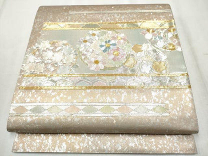 平和屋着物●佐賀錦　太鼓柄袋帯　舞花丸文　金銀糸　正絹　逸品　CABD5767hy