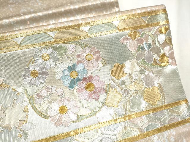 平和屋着物●佐賀錦　太鼓柄袋帯　舞花丸文　金銀糸　正絹　逸品　CABD5767hy