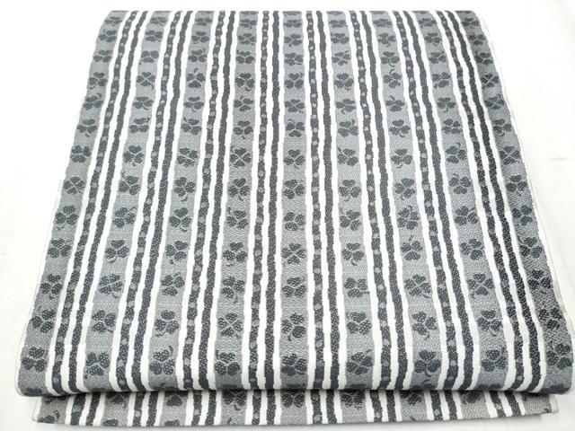 平和屋着物●両面　全通柄袋帯　クローバー　間道　正絹　逸品　CABD5768hy