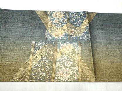 平和屋着物●名門　しょうざん　生紬　紙屋川伝承　絹漉貴　太鼓柄袋帯　更紗花唐草文　金糸　正絹　逸品　CABD5769hy