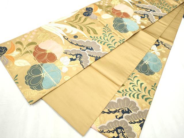 平和屋着物●西陣　白綾苑大庭　六通柄袋帯　草花文　金糸　正絹　逸品　CABD5771hy