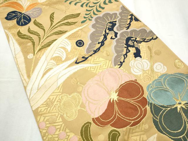 平和屋着物●西陣　白綾苑大庭　六通柄袋帯　草花文　金糸　正絹　逸品　CABD5771hy