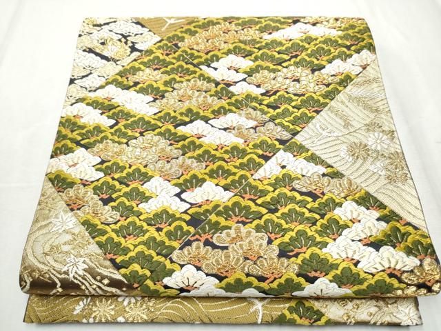 平和屋着物●西陣　河合美術織物謹製　六通柄袋帯　唐織　切嵌飛鶴松文　金糸　正絹　逸品　CABD5774hy