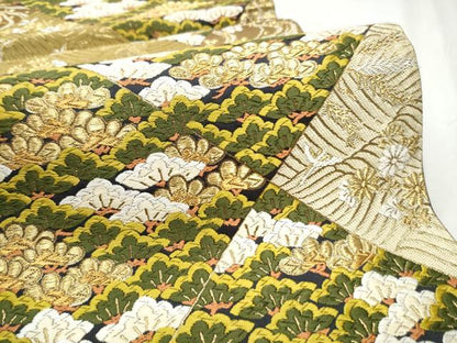 平和屋着物●西陣　河合美術織物謹製　六通柄袋帯　唐織　切嵌飛鶴松文　金糸　正絹　逸品　CABD5774hy