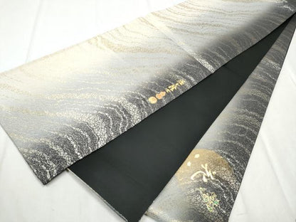 平和屋着物●螺鈿作家　藤本隆士　太鼓柄袋帯　雪月花　金彩　正絹　逸品　CABD5778hy